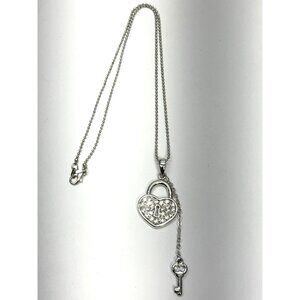 Silver rhinestone heart and key charm necklace